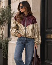 Carregar imagem no visualizador da galeria, Casaco oversize nylon Bordeaux e camel
