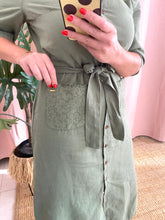 Carregar imagem no visualizador da galeria, Vestido camisa linho verde Bigzone
