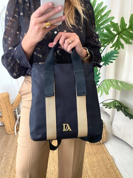 Mochila nylon preto/camel Don Algodon