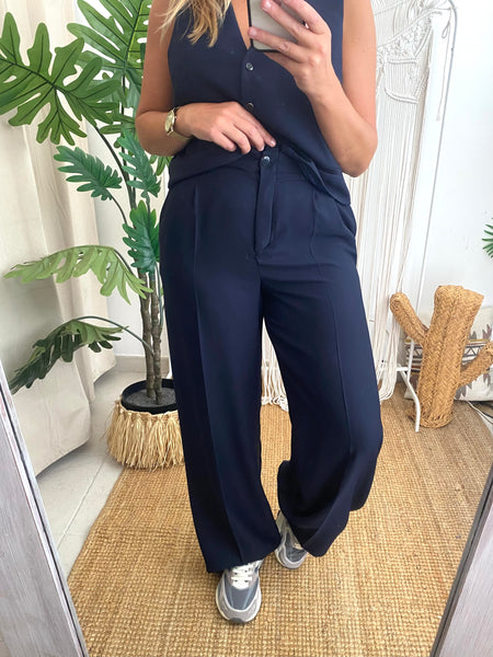 Calças pantalonas azul marinho Naf Naf