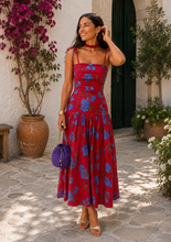 Carregar imagem no visualizador da galeria, Vestido Salamanca estampa flores bordeaux
