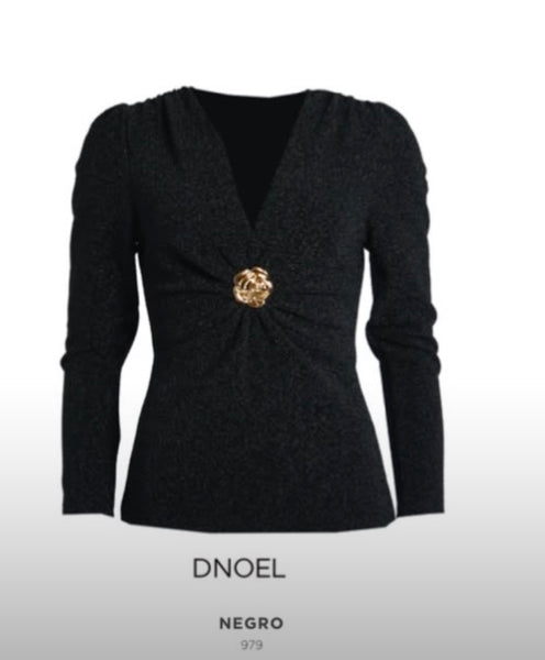 Blusa Morgan preto botão dourado