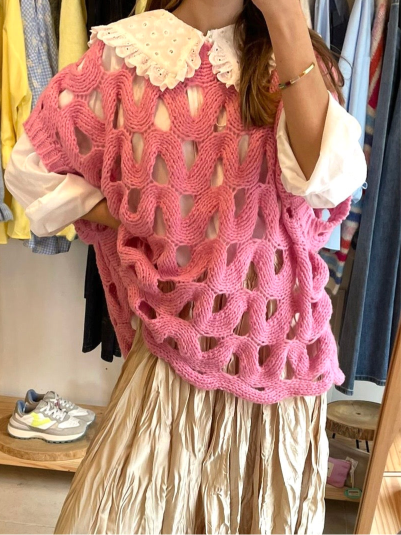 Camisola malha aberta rosa