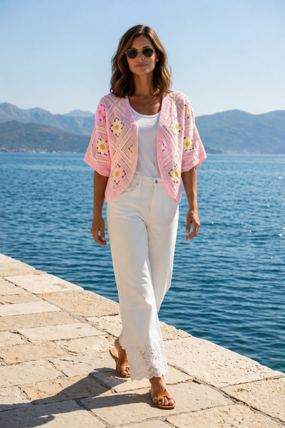 Kimono de crochet rosa