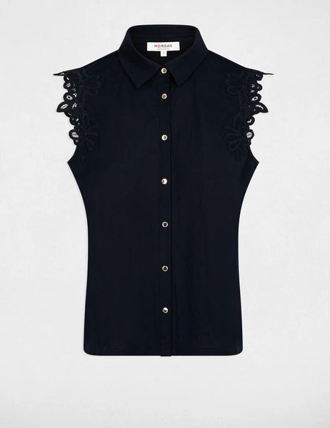 Blusa Morgan detalhe renda azul marinho