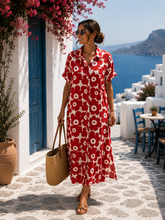 Carregar imagem no visualizador da galeria, Vestido camisa flores vermelho
