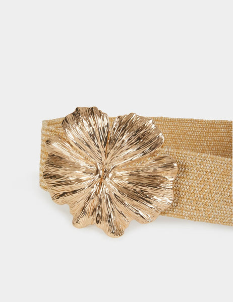 Cinto Morgan flôr metal fivela dourada