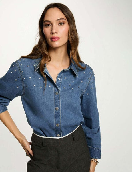 Camisa de ganga crop com brilhantes Morgan