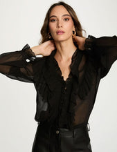 Carregar imagem no visualizador da galeria, Blusa folhos preto MORGAN
