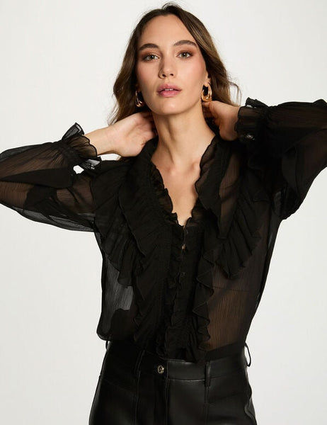Blusa folhos preto MORGAN