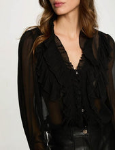 Carregar imagem no visualizador da galeria, Blusa folhos preto MORGAN
