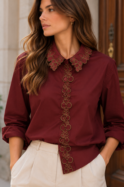 Camisa lisa bordada Bordeaux