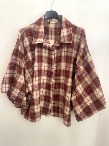 Camisa quadrados manga balão Bordeaux