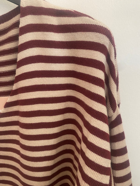 Camisola de malha riscas decote V Bordeaux