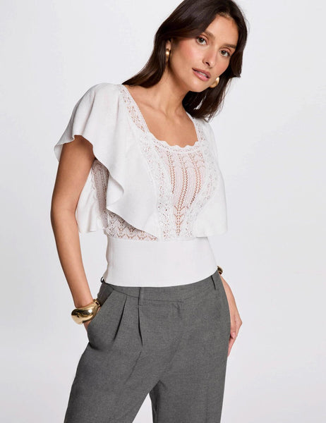 Blusa de malha com renda branco Morgan