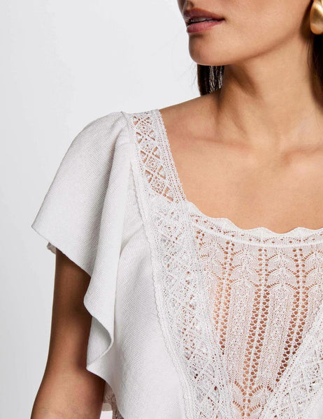 Blusa de malha com renda branco Morgan