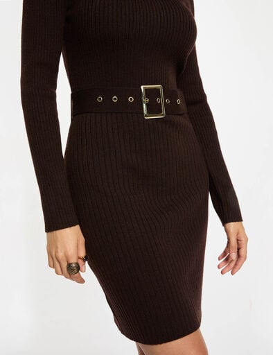 Vestido de malha gola alta castanho Morgan