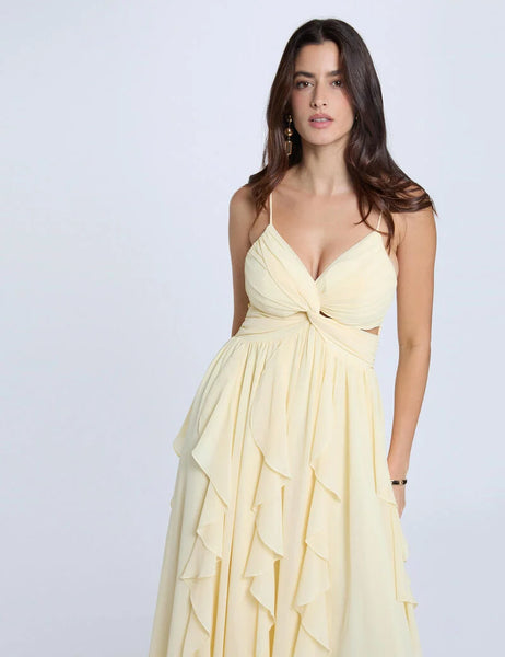 Vestido Morgan comprido amarelo manteiga