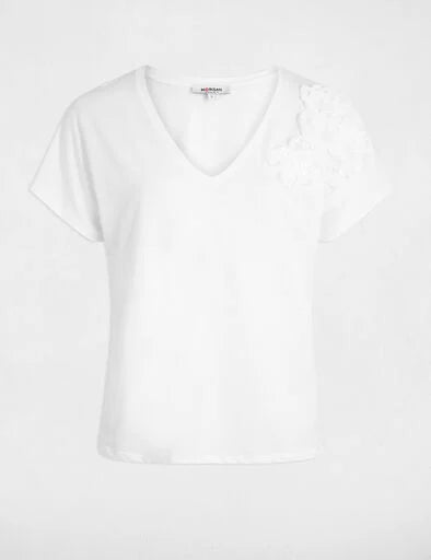 T-shirt Morgan decote v flôr branca
