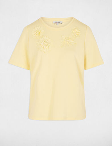 T-shirt Morgan flores bordadas amarelo