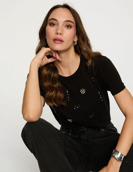 T-shirt preta brilhantes Morgan