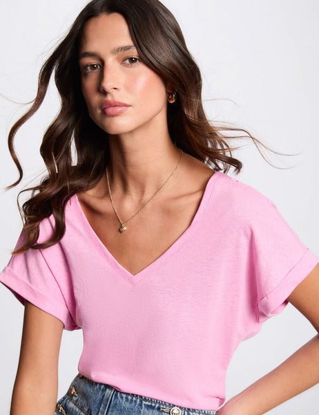 T-shirt rosa com bordado costas Morgan